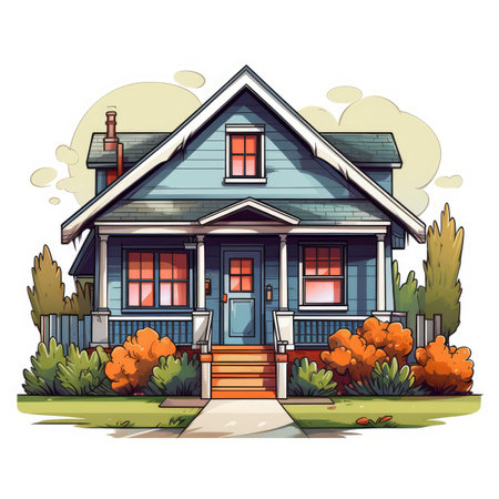 Vector illustration of a country house. Cartoon style. Real estate.の素材