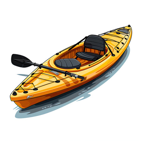 Yellow kayak on a white background. Vector illustration of a cartoon kayak.の素材