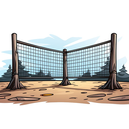 Volleyball net on the ground. Vector illustration of a cartoon style.の素材