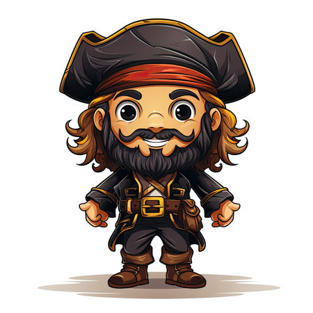 Cartoon pirate with a beard and hat. Vector illustration isolated on white background.の素材