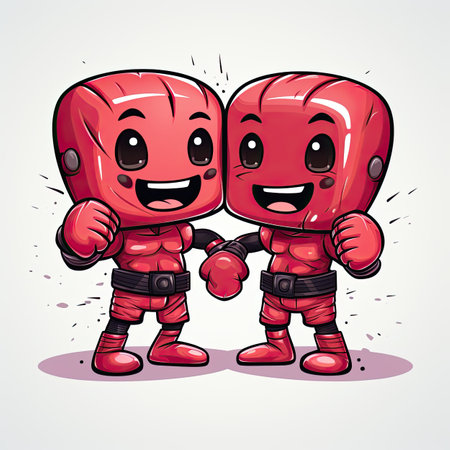 Cute Red Boxing Gloves Cartoon Mascot Character. Vector Illustration.の素材