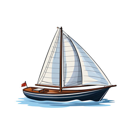Sailing boat on the sea. Vector illustration on white background.の素材