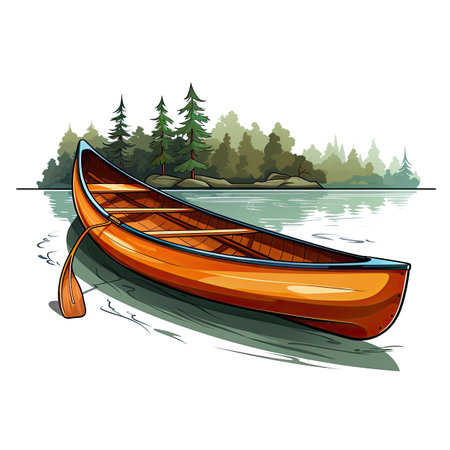 Wooden boat on the lake. Vector illustration of a boat.の素材