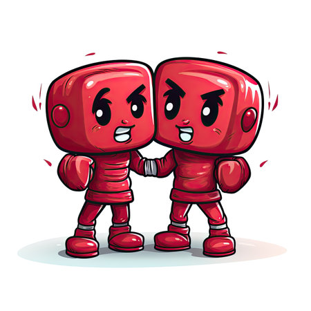 Couple of red boxing gloves fighting. Vector cartoon character illustration.の素材