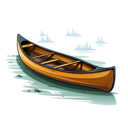 Illustration of a wooden boat on the water. Vector illustration.の素材