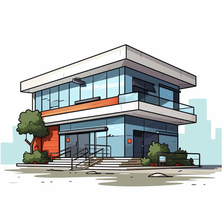 Illustration of a modern house on the street. Vector illustration.の素材