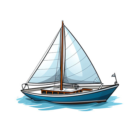 Sailing yacht isolated on a white background. Vector illustration of a sailboat.の素材