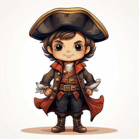 Cute cartoon pirate boy isolated on white background. Vector illustration.の素材