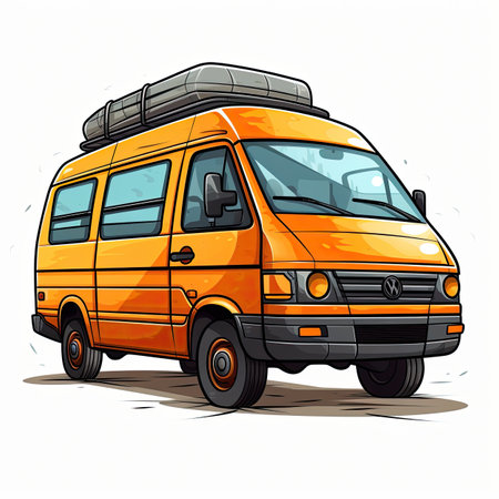 Vector illustration of orange camper van, isolated on white background.の素材