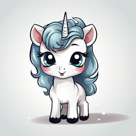 Cute cartoon unicorn. Vector illustration, isolated on white background.の素材