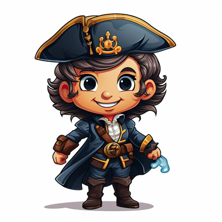 Cute boy in pirate costume isolated on white background. Vector illustration.の素材