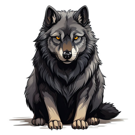 Illustration of a wolf sitting on a white background. Vector illustrationの素材