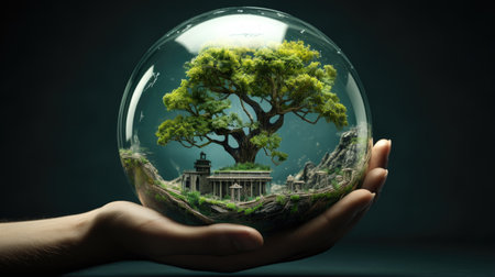 Glass globe with tree inside, environment protection concept.の素材