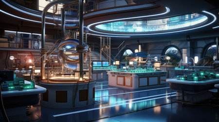 science fiction spaceship interior. Futuristic space station.の素材