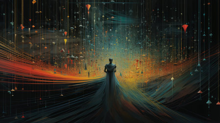 a man standing in front of an abstract backgroundの素材