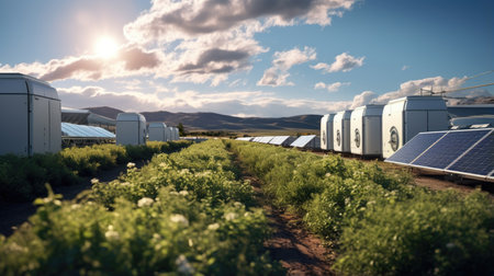 Solar panels in the field. Alternative energy concept.の素材