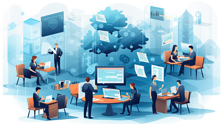 Business people working together in office. Teamwork concept. Vector illustrationの素材