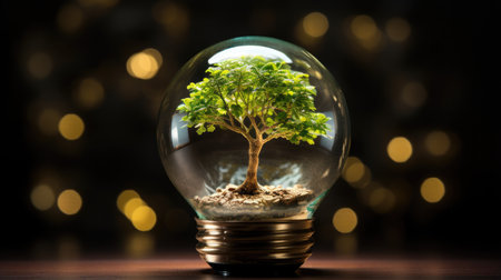Tree in a glass ball with bokeh background. Ecology concept.の素材