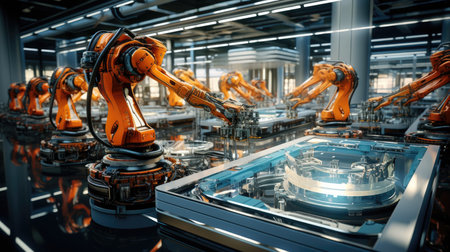 Smart industry robot arms for digital factory production line.の素材
