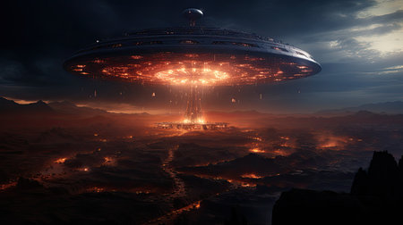 UFO flying over the planet.の素材