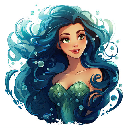 Beautiful girl with long hair in the sea.の素材