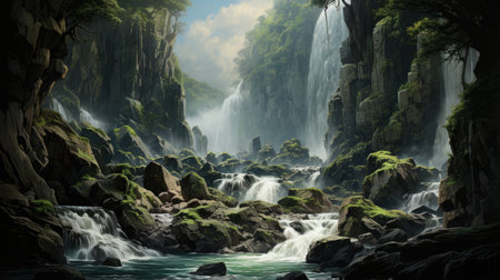 Beautiful waterfall in deep forest.の素材