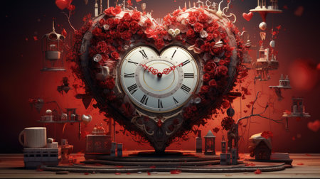 Valentine's day background with clock and hearts.の素材