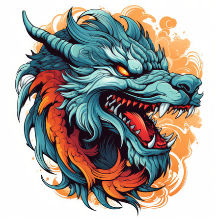 Dragon head with grunge splashes.の素材