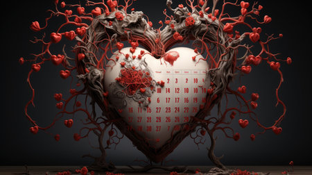 Valentine's day background with hearts and calendar.の素材
