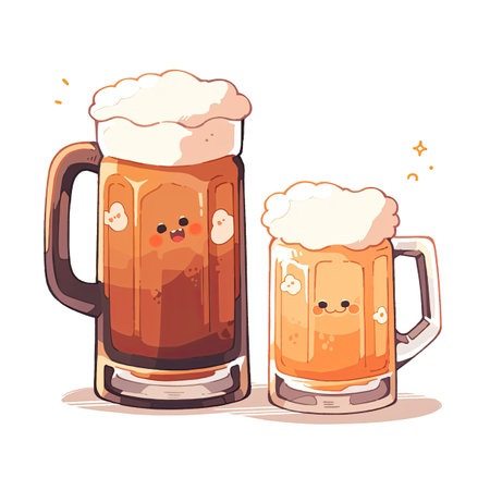 Two glasses of beer with funny faces. Vector illustration isolated on white background.の素材