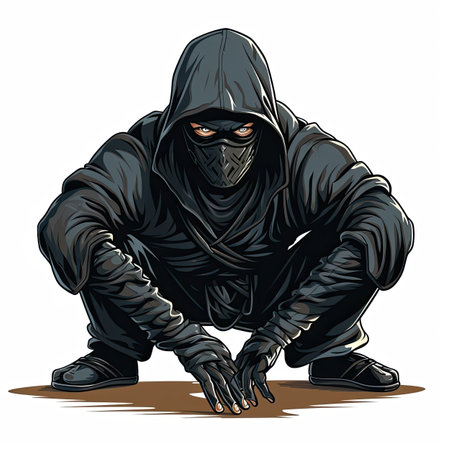 Vector illustration of a criminal in a black hooded cloak and glovesの素材
