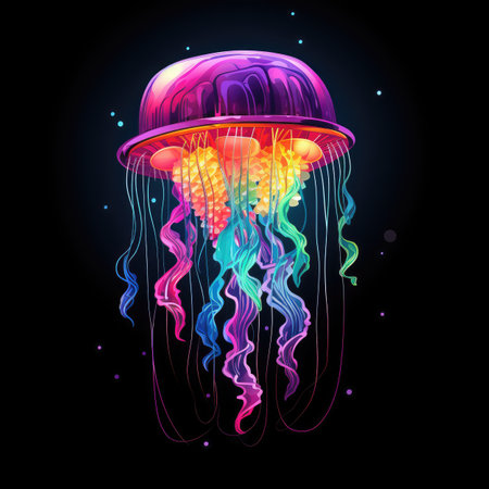 Colorful jellyfish on a dark background. Vector illustration for your designの素材