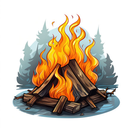 Bonfire in the forest. Vector illustration on a white background.の素材