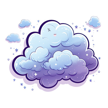 Cute cartoon cloud with stars on white background. Vector illustration.の素材