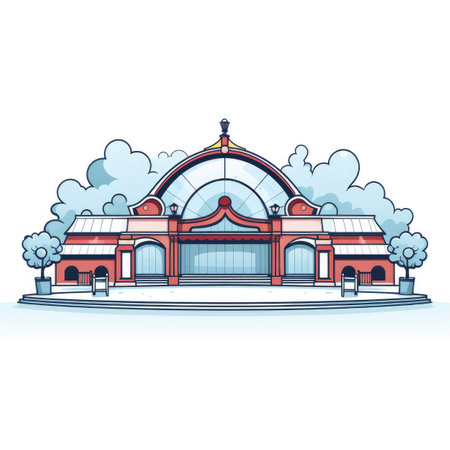 Illustration of the railway station building in the city. Vector illustration.の素材