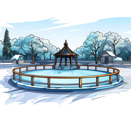 Illustration of a wooden gazebo in the winter parkの素材