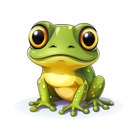 Cute cartoon green frog isolated on white background. Vector illustration.の素材