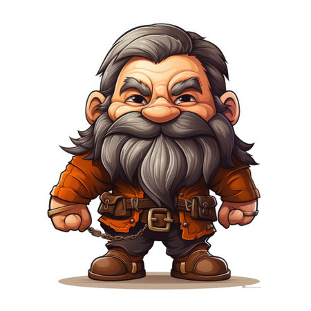 Cartoon old man with a long beard and mustache. Vector illustration.の素材