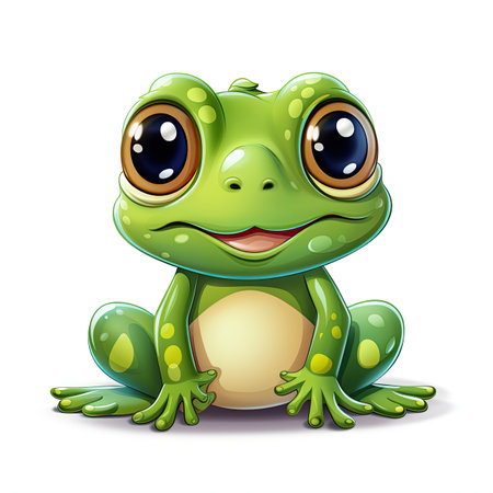 Cute green frog isolated on white background. Vector cartoon illustration.の素材
