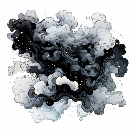 Abstract black smoke on a white background.の素材
