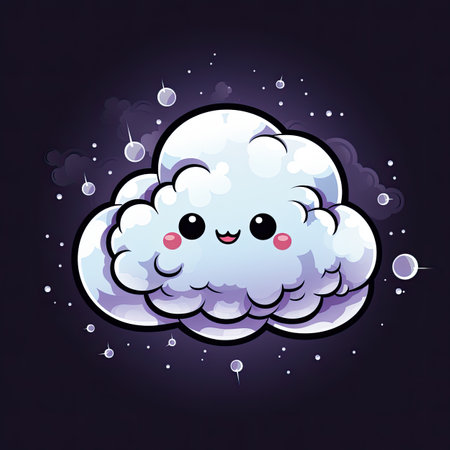 Cute kawaii cloud on dark background. Vector illustration.の素材