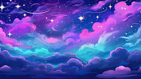 Night sky background with clouds and stars.の素材