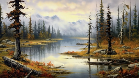 a lake in the mountains. Colorful autumn landscape.の素材
