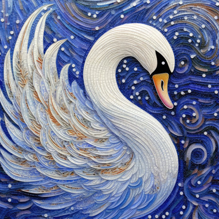 Watercolor Beautiful swan on blue background.の素材