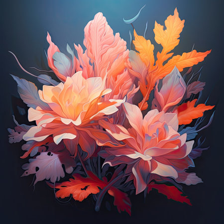 Autumn bouquet of flowers on a dark background.の素材