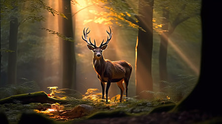 Deer in the forest at sunrise. Wildlife scene from nature.の素材