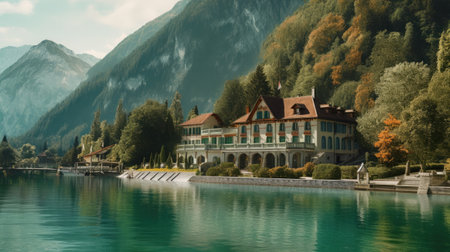View of the lake and the mountainsの素材