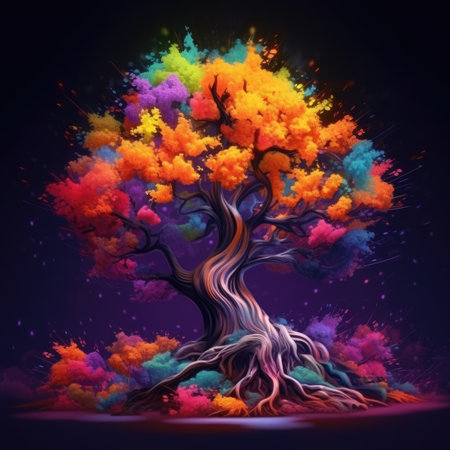 Abstract colorful tree on a dark background.の素材