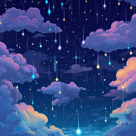 Night sky with clouds and stars.の素材