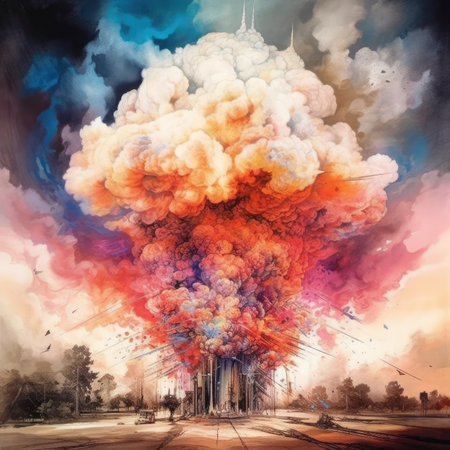 a huge explosion of smoke in the sky.の素材